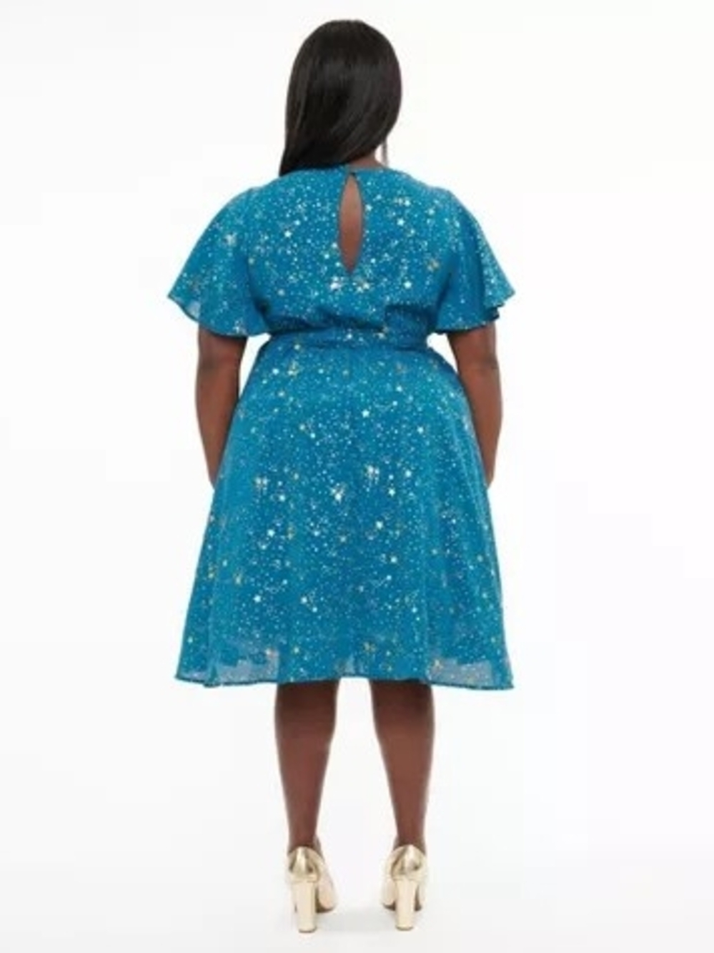 Unique Vintage 1930s Swing Teal Sparkle Fit-and-Flare Dress - Picture 3 of 5